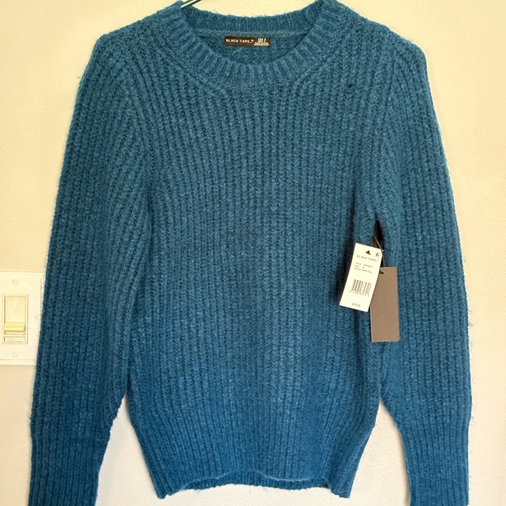 Black Tape Cozy Rib-Knit Sweater in Teal